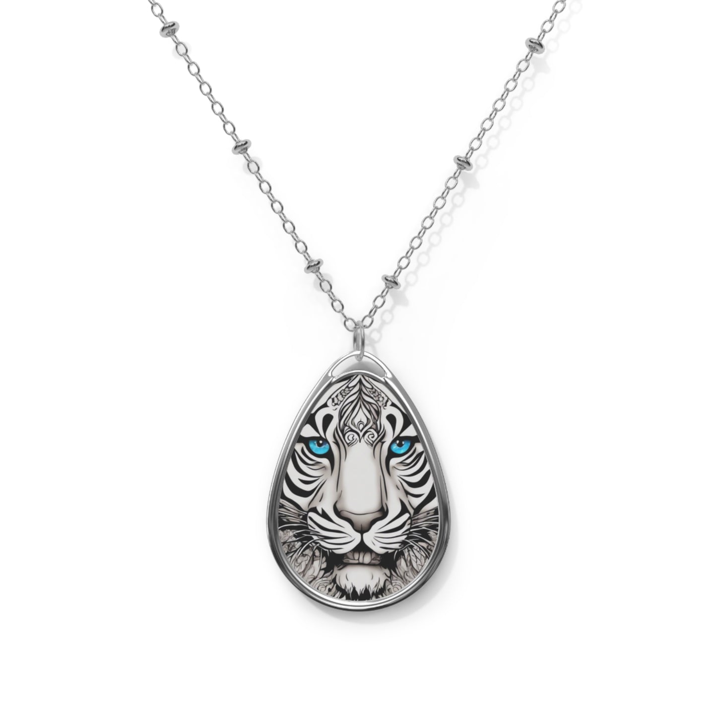 R&RH Elegant Tiger Face Eyes Oval Necklace - Unique Silver Jewelry for Animal Lovers