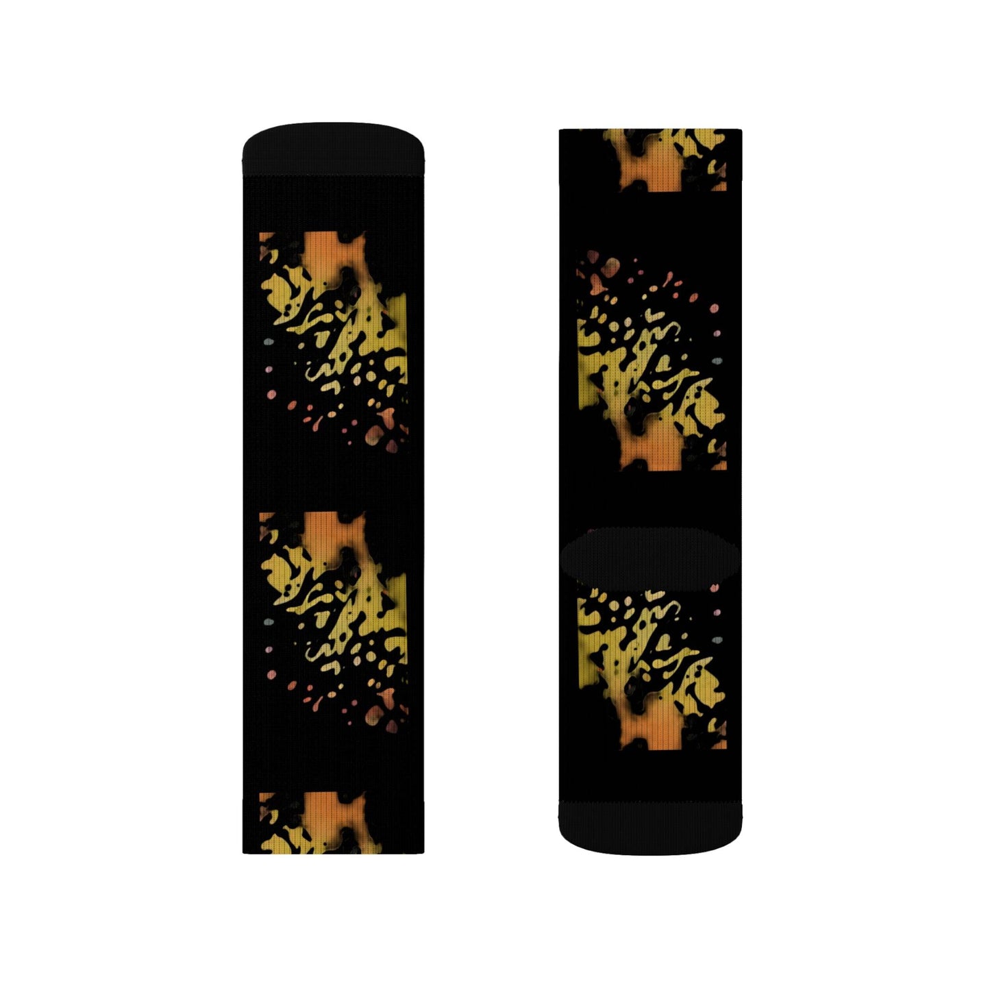 R&RH Unique Sublimation Black Unisex Socks with Colorful Design - Perfect for Gifting and Everyday Wear