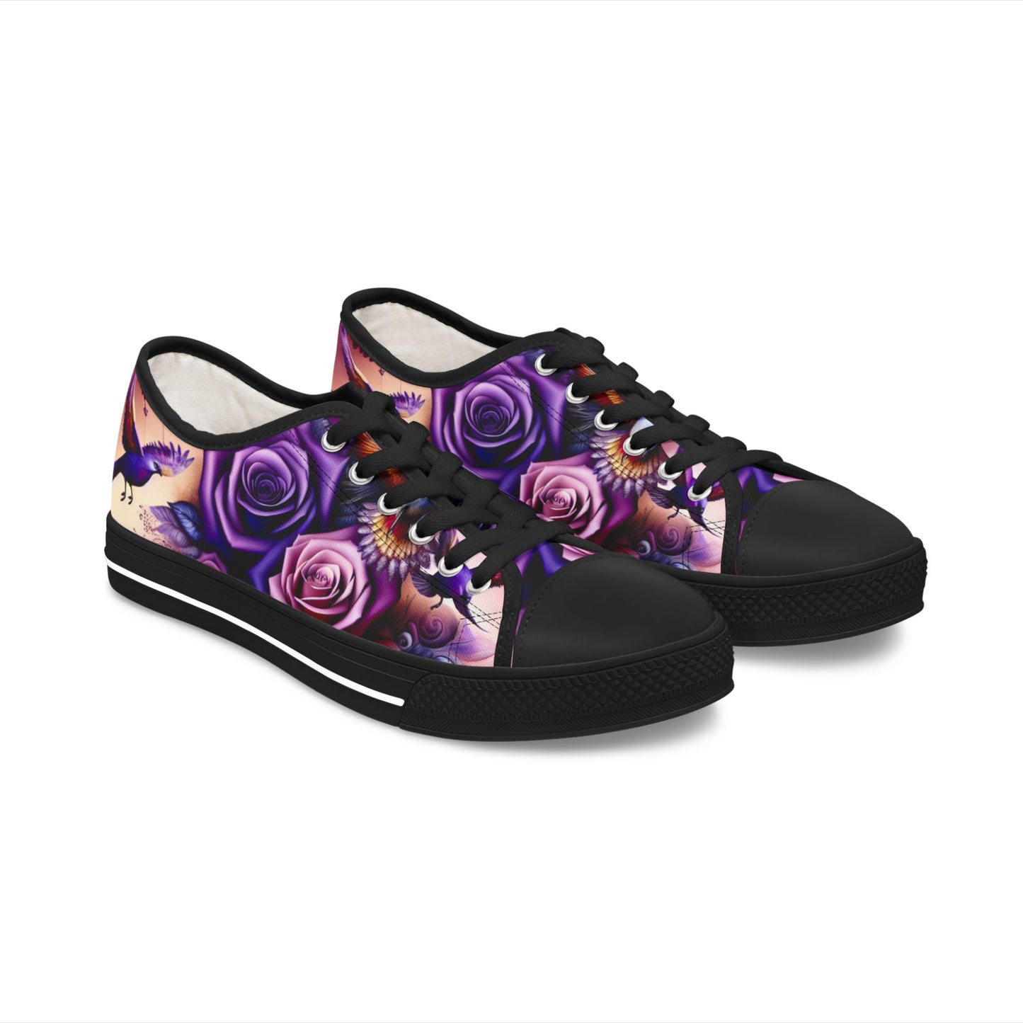 R&RH Purple Floral Art Women's Low Top Sneakers - Stylish and Comfortable Everyday Footwear