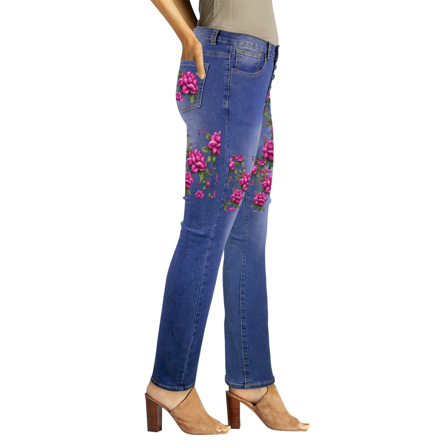 R&RH Fuchsia Flower Women's Jeans