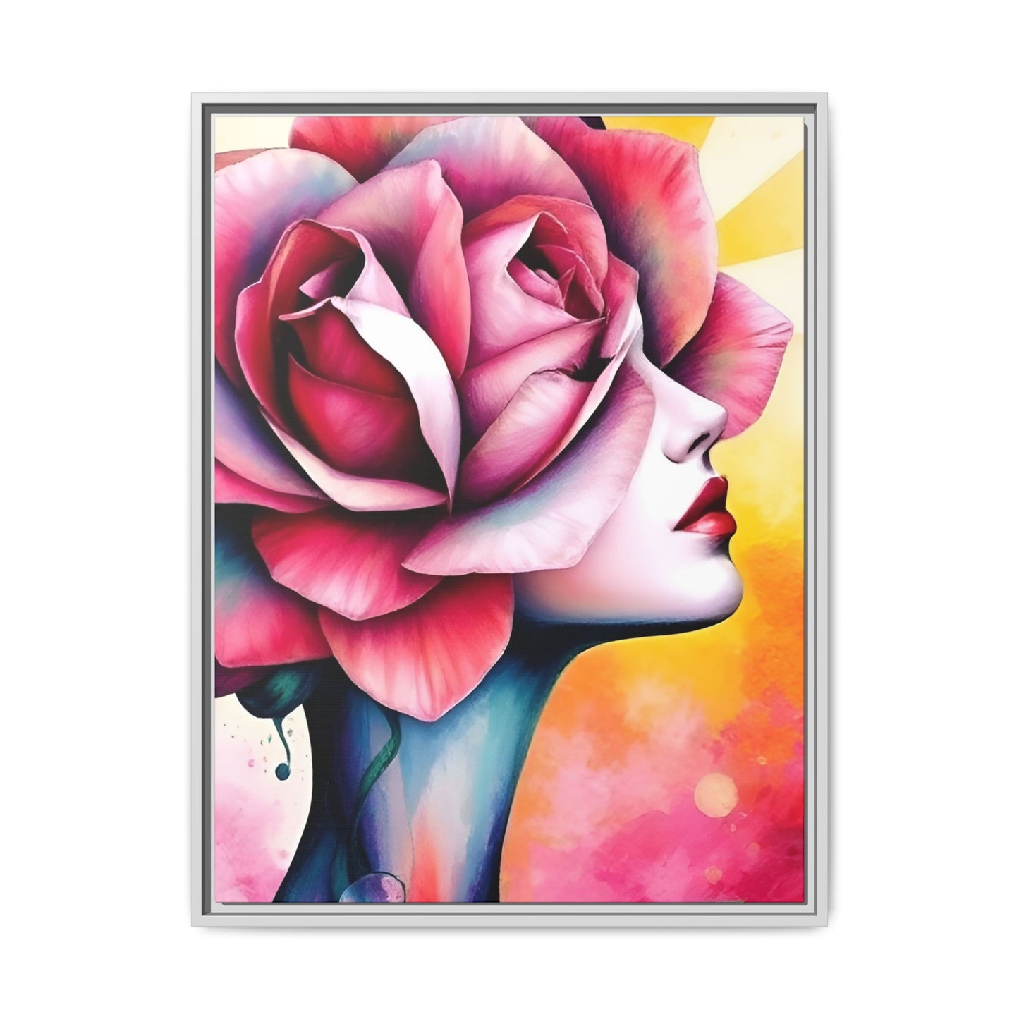 R&RH Framed Wall Art - Vibrant Floral Woman Portrait