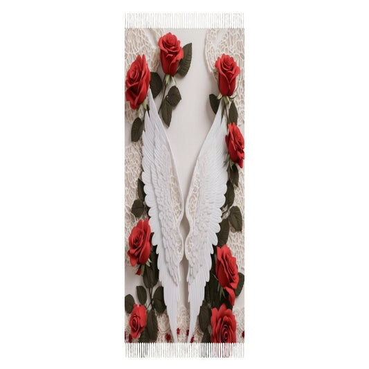 R&RH Red Roses and White Lace Tassel Scarf