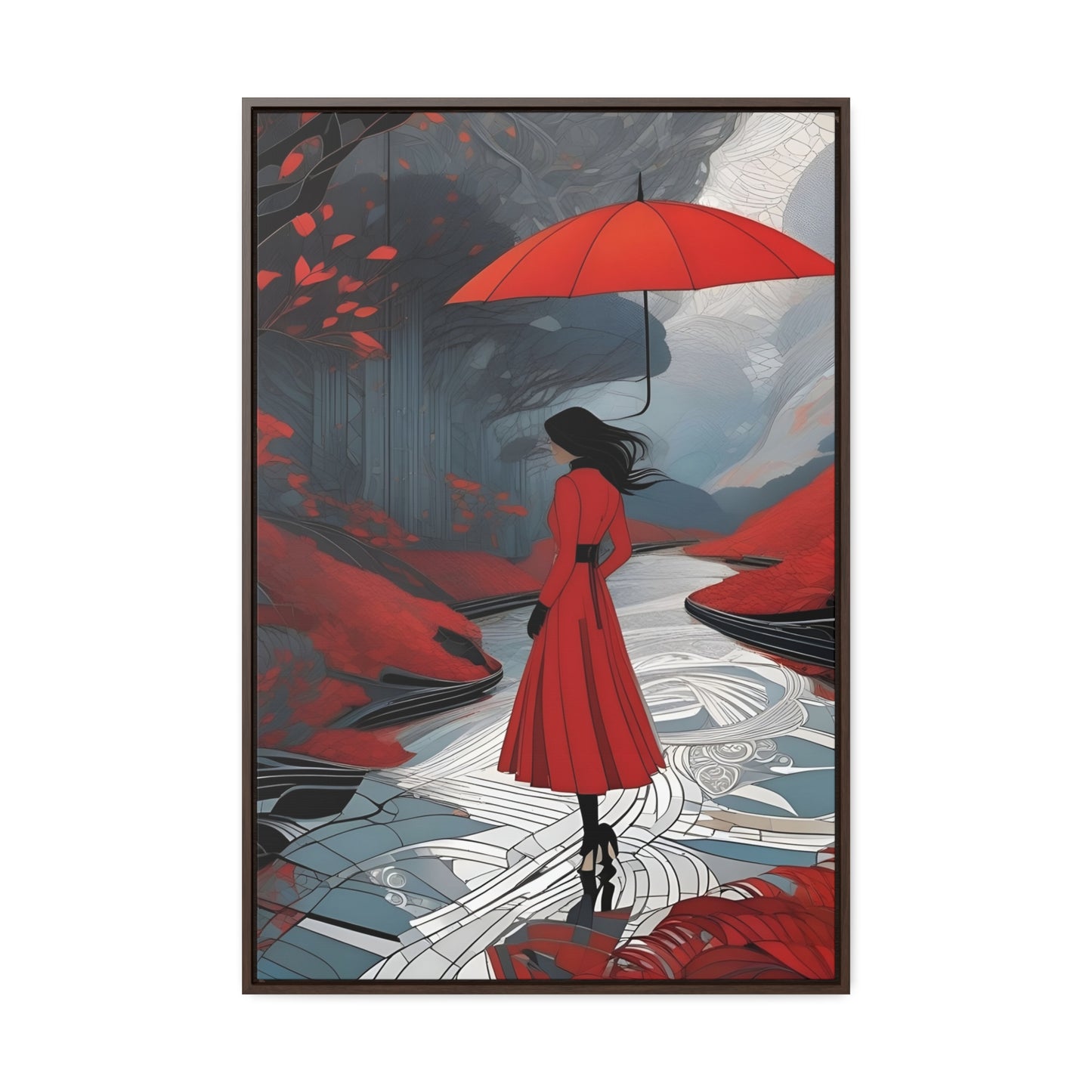 R&RH Red Umbrella Art Canvas Wrap - Elegant Wall Decor for Home