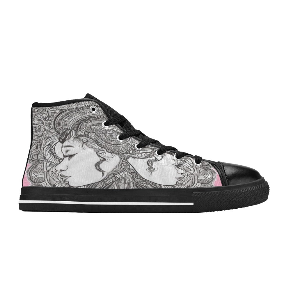 R&RH PinkDestiny Pink and Black Womens Classic High Top Canvas Shoe