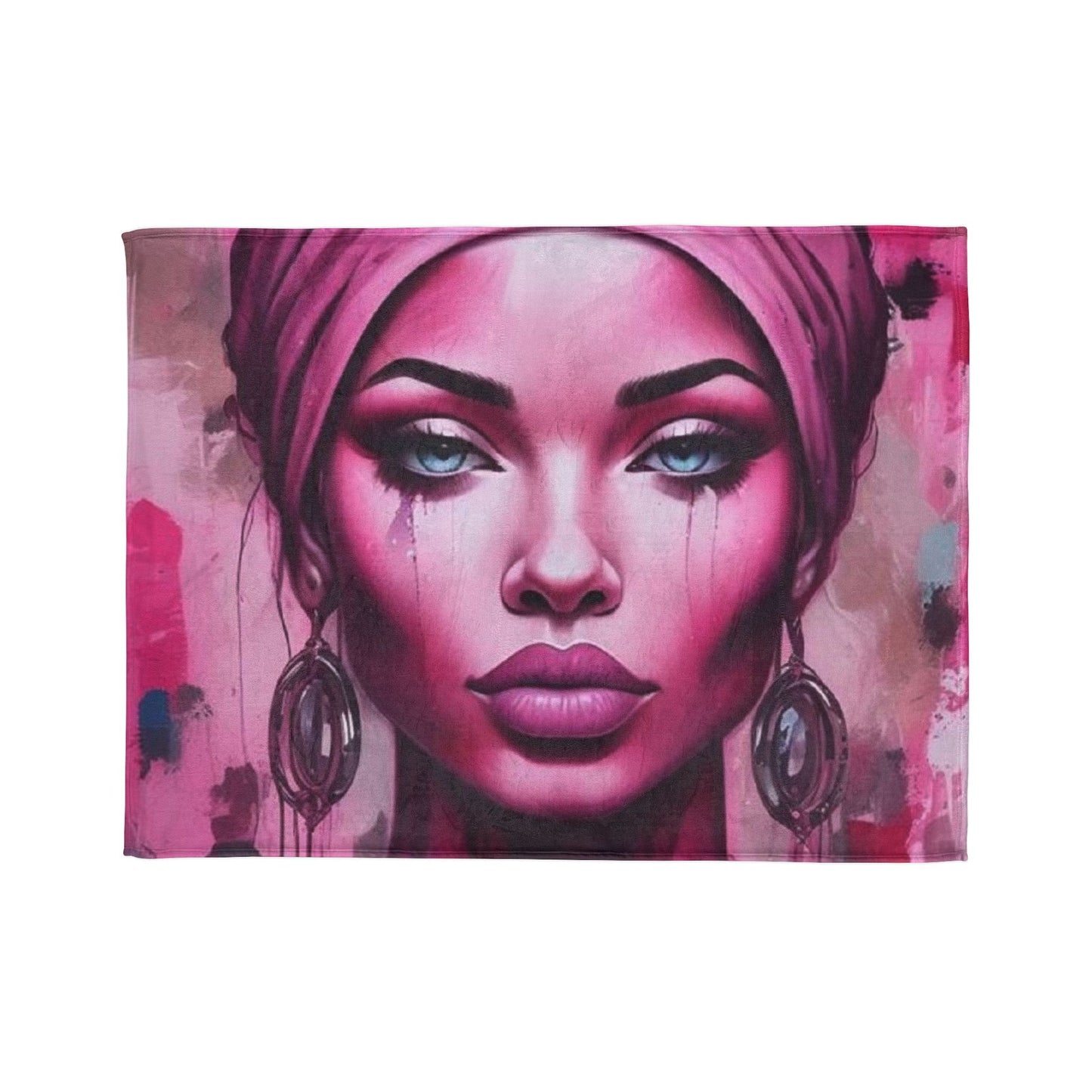 R&RH "Her Eyes" Vibrant Abstract Art Blanket - Pink Female Portrait for Cozy Comfort