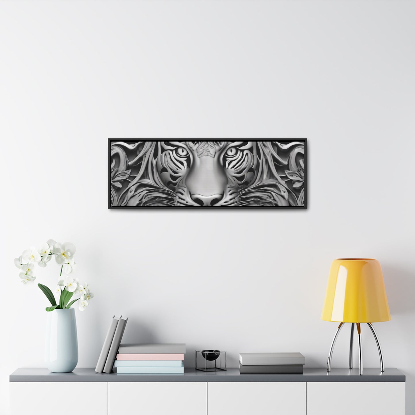 R&RH Black and White Lion Gallery Canvas With Horizontal Frame