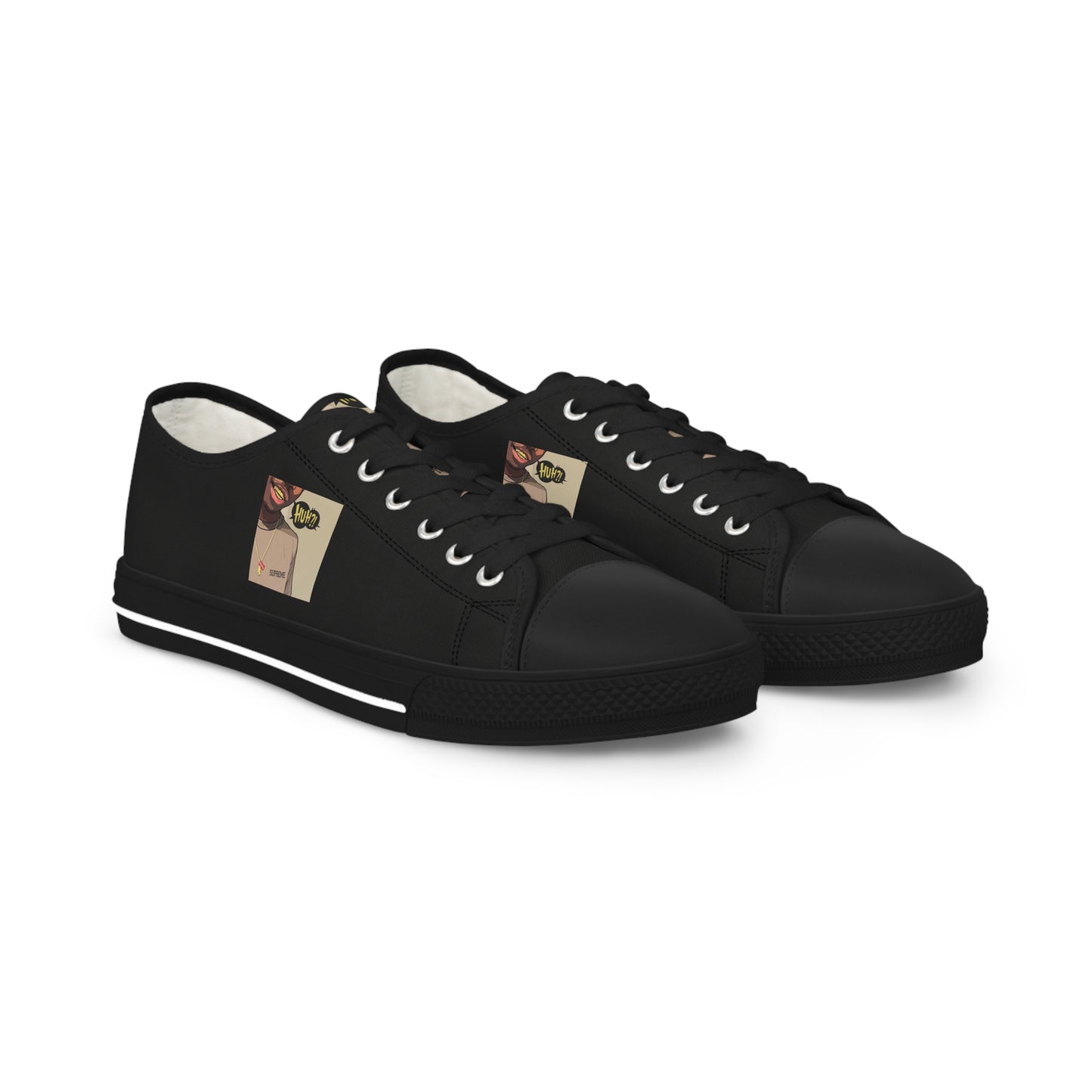 R&RH Stylish Men's Low Top Black Sneakers with Unique Graphic Design