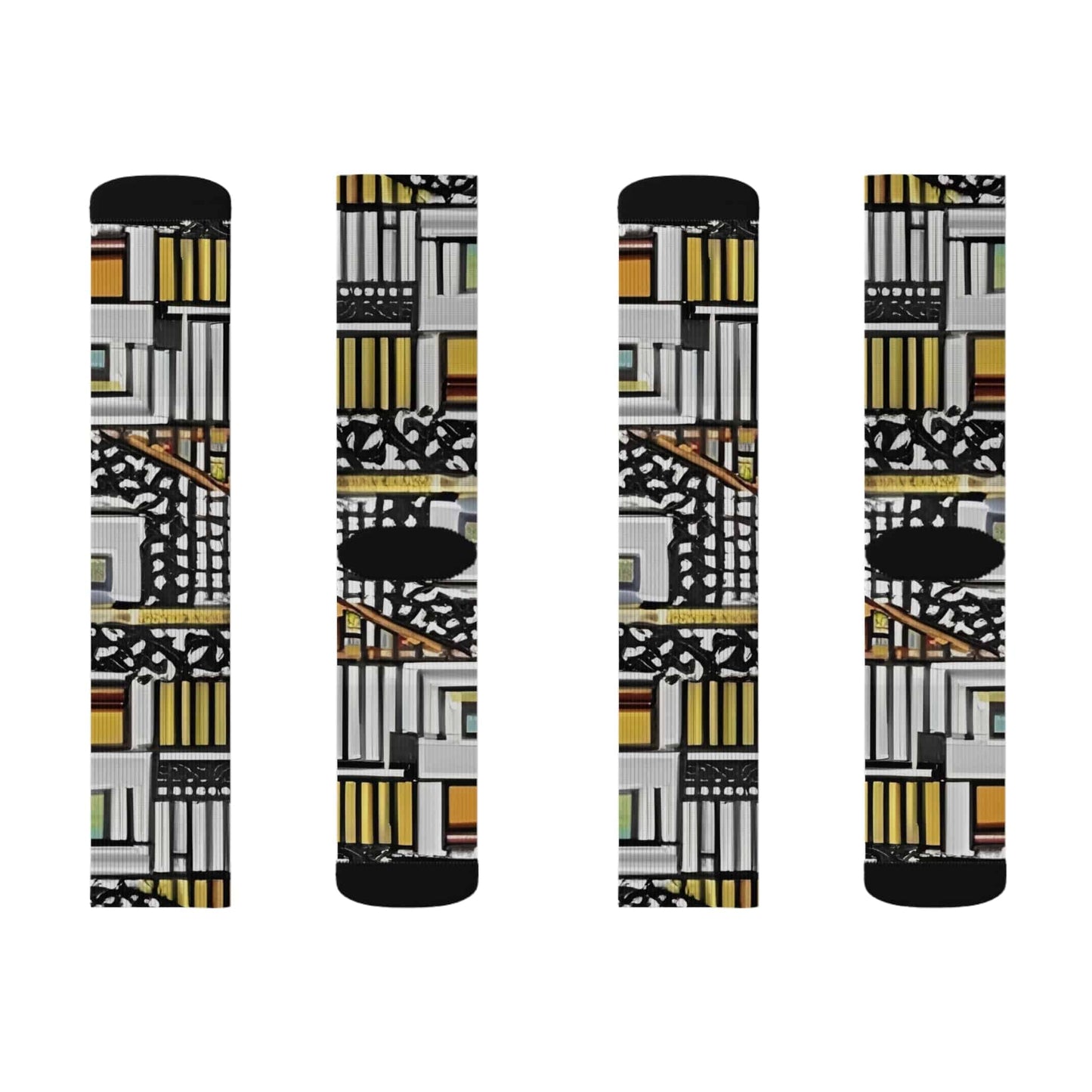 R&RH Artistic Yellow Unisex Patterned Sublimation Socks - Unique Abstract Design for Stylish Comfort