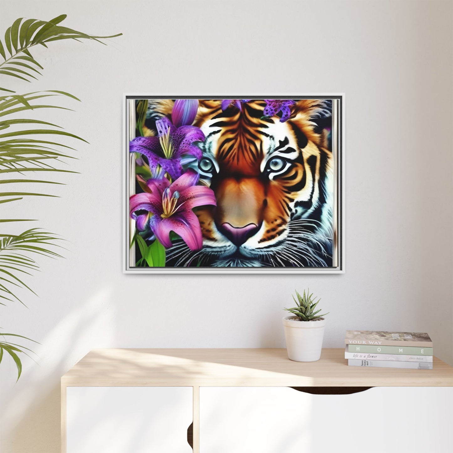 R&RH Vibrant Tiger Floral Framed Canvas Art