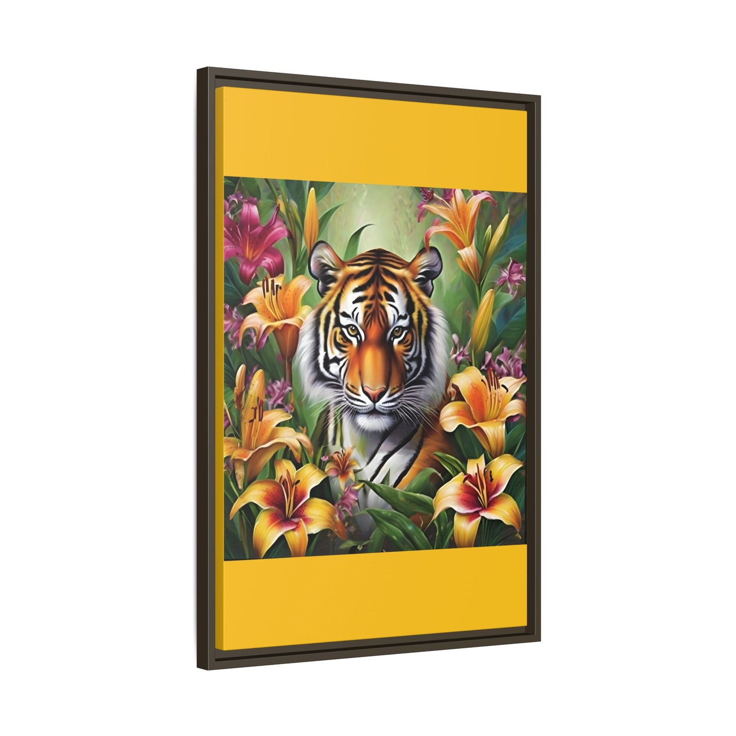 Majestic Tiger Framed Matte Canvas Art - Vibrant Floral Decor