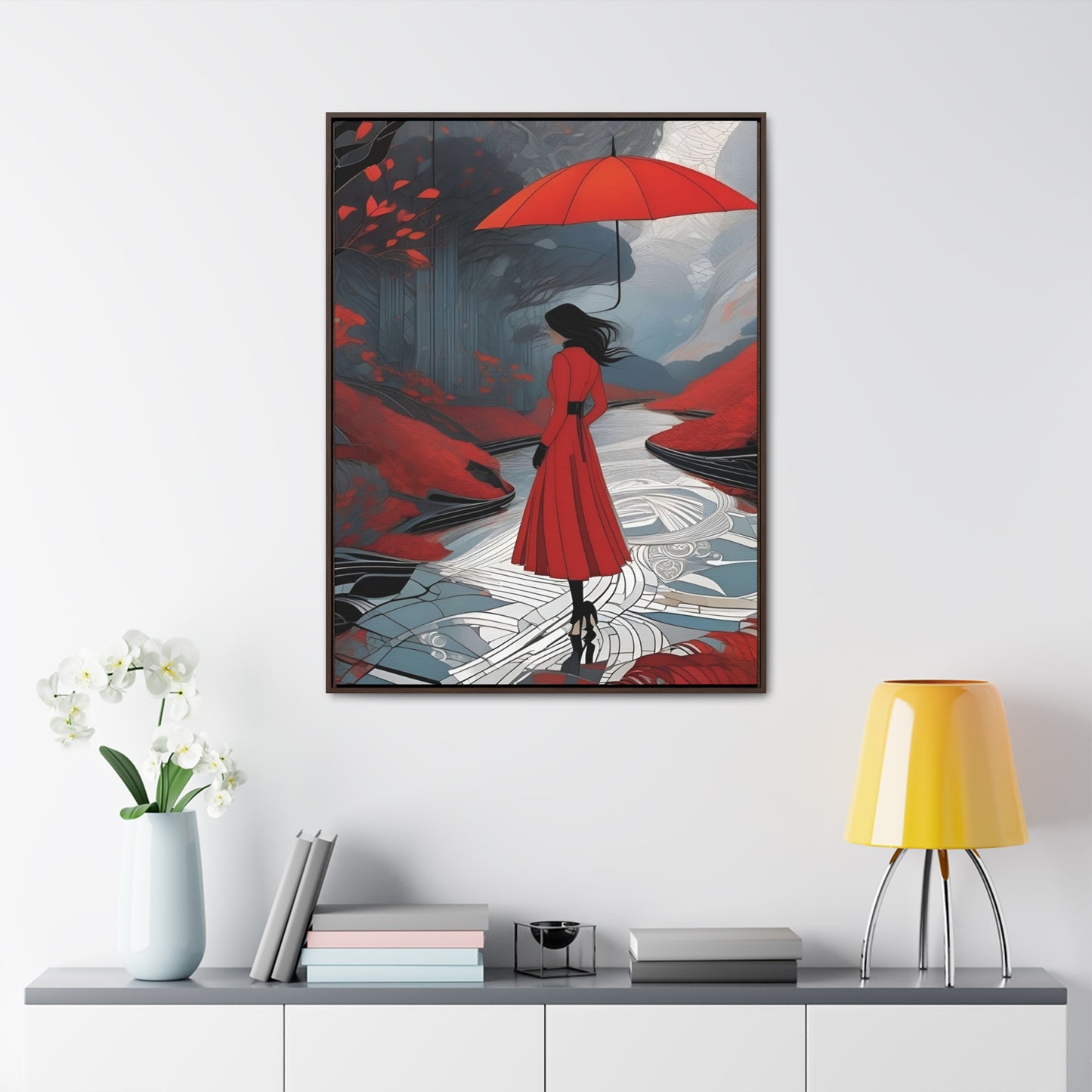 R&RH Red Umbrella Art Canvas Wrap - Elegant Wall Decor for Home