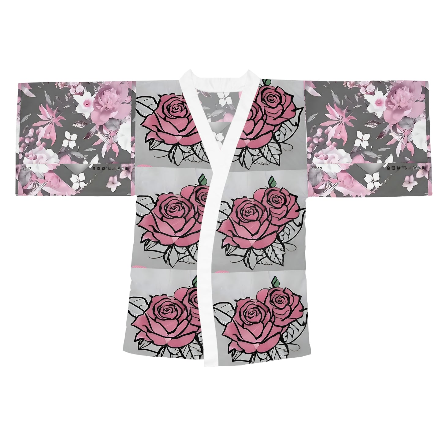 R&RH Pink Floral Kimono Womens Robe - Elegant Long Sleeve Loungewear for Relaxation or Special Occasions