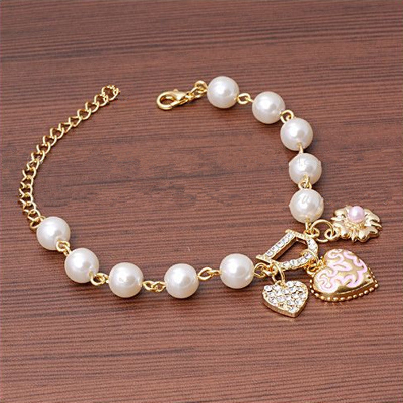 Unlimited Bangle Bracelets Charm Heart Flower Simulated Pearl Crystal D Word Beaded Bracelet For Women Jewelry