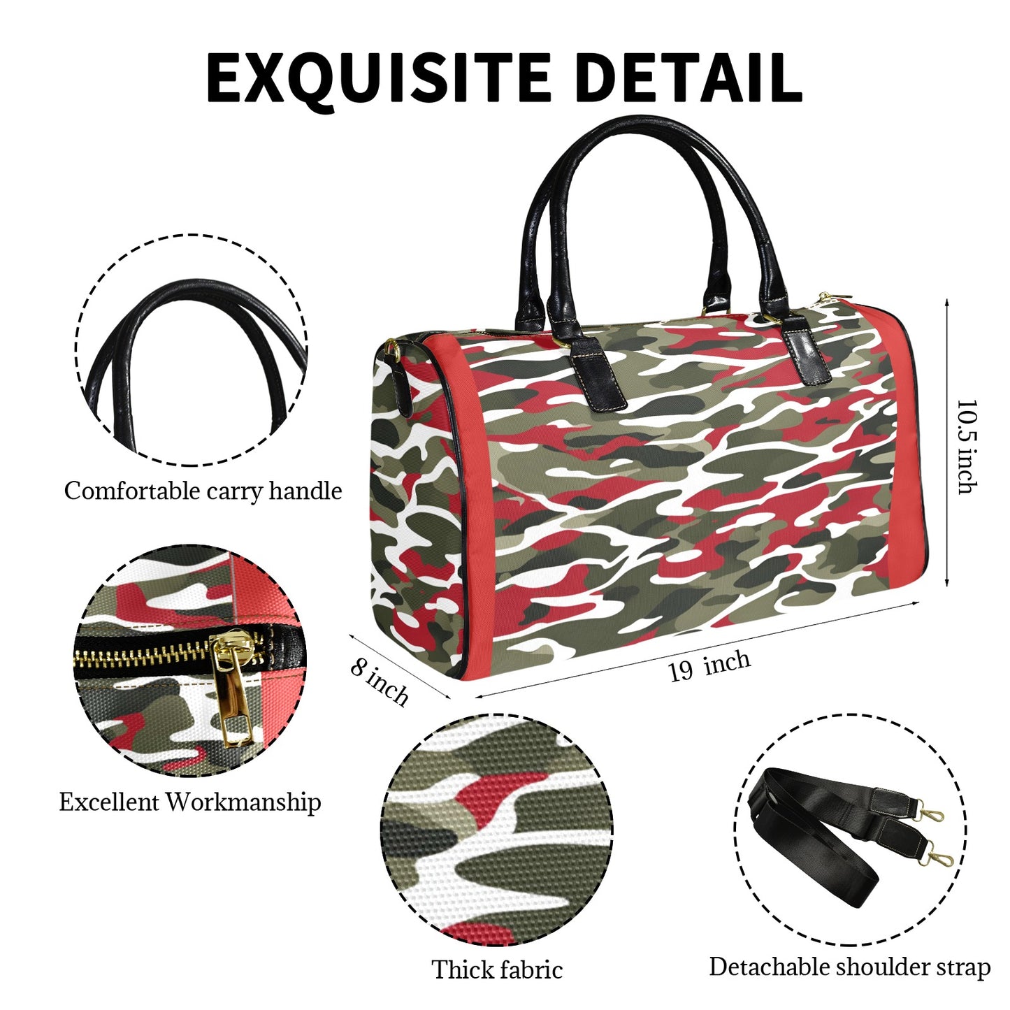 R&RH Camoflage and Red Travel Unisex Shoulder Bag Large Capacity Travel Bag