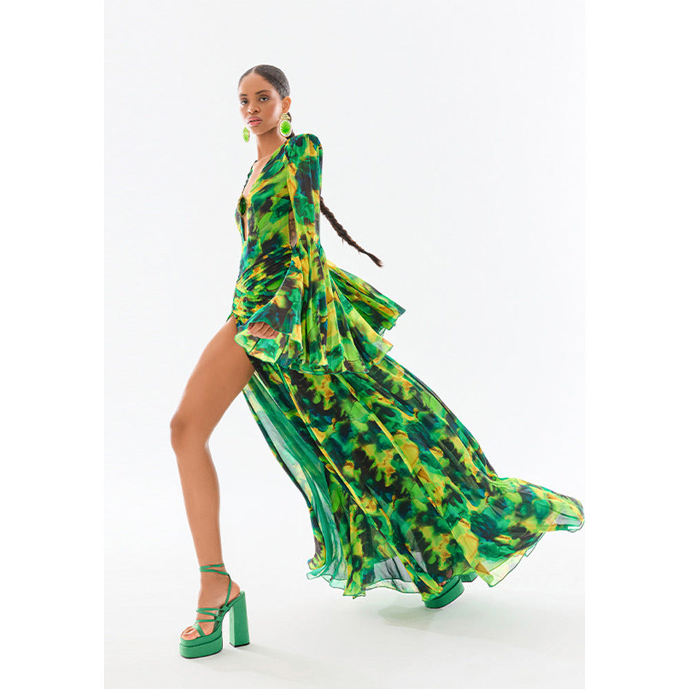 Women New Print Flare Sleeve Loose  Tide Summer Dress