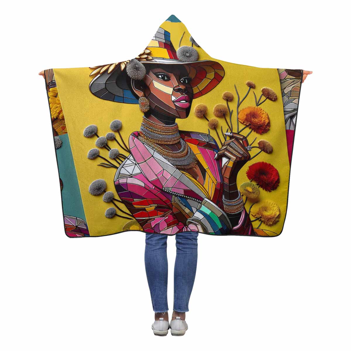 R&RH Yellow Pop Art Fashion Illustration-Hooded Blanket 60''x50''