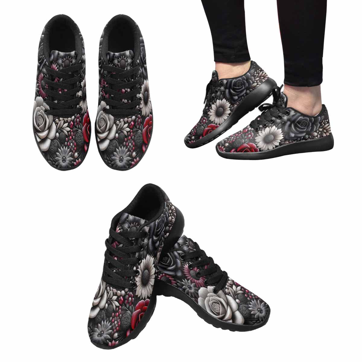 R&RH Multicolor Roses Designer Womens Sneakers