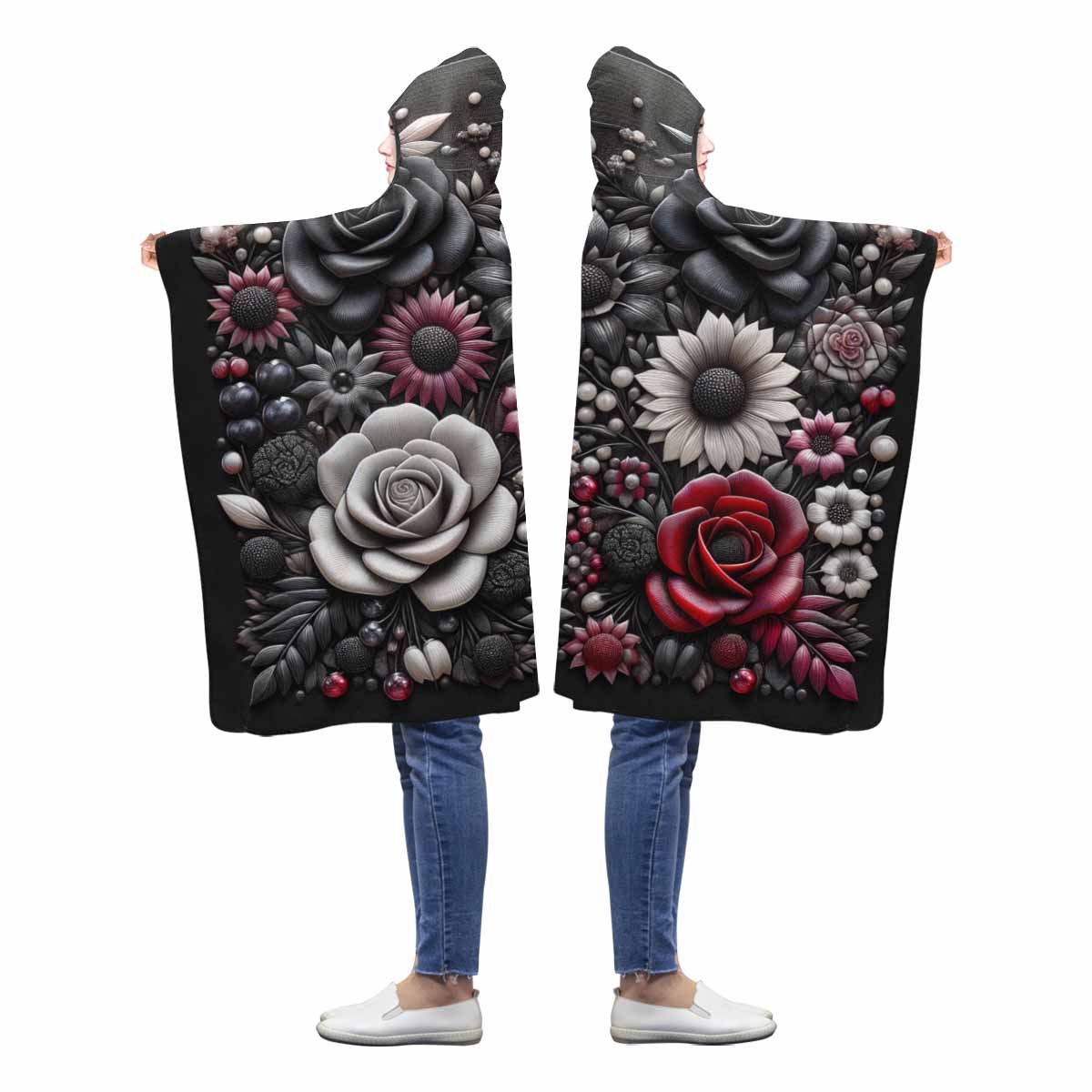 R&RH Pop Art Roses Illustration-Hooded Designer Blanket