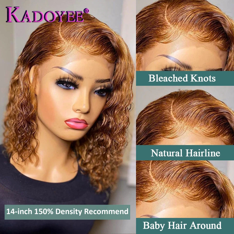 Short Curly Honey Blonde Bob Wig Lace Front Human Hair Wigs For Women #27 Color Brazilian Kinky Curly Lace Closure Frontal Wigs