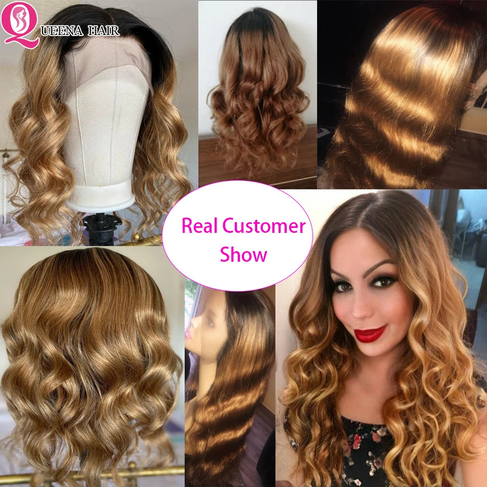 Ombre Human Hair Wig Body Wave Lace Front Wig 13x4 Human Hair Lace Frontal Wigs Ombre Honey Blonde Lace Front Wig 180% Brazilian