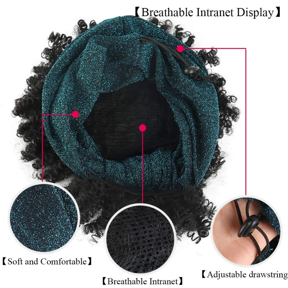 Headband Wig With Bangs Afro Kinky Curly Wig Synthetic Heat Resistant Natural Glueless Hair Short Wavy Wigs For Black Women