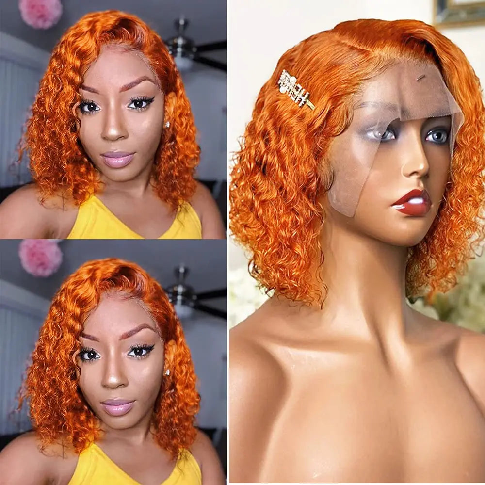 Orange Ginger Color Curly Short Bob Wig Ombre Straight Bob 13x4x1 Lace Front Wig Deep Wave Human Hair Side Part Glueless Ubetta