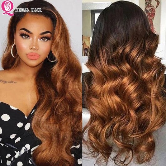 Ombre Human Hair Wig Body Wave Lace Front Wig 13x4 Human Hair Lace Frontal Wigs Ombre Honey Blonde Lace Front Wig 180% Brazilian