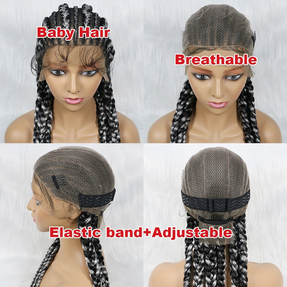 NEW Braided Wigs Synthetic Full Lace Wig for Black Women Braiding Hair 30inches With Baby Hair Boxing Braid Black Wig