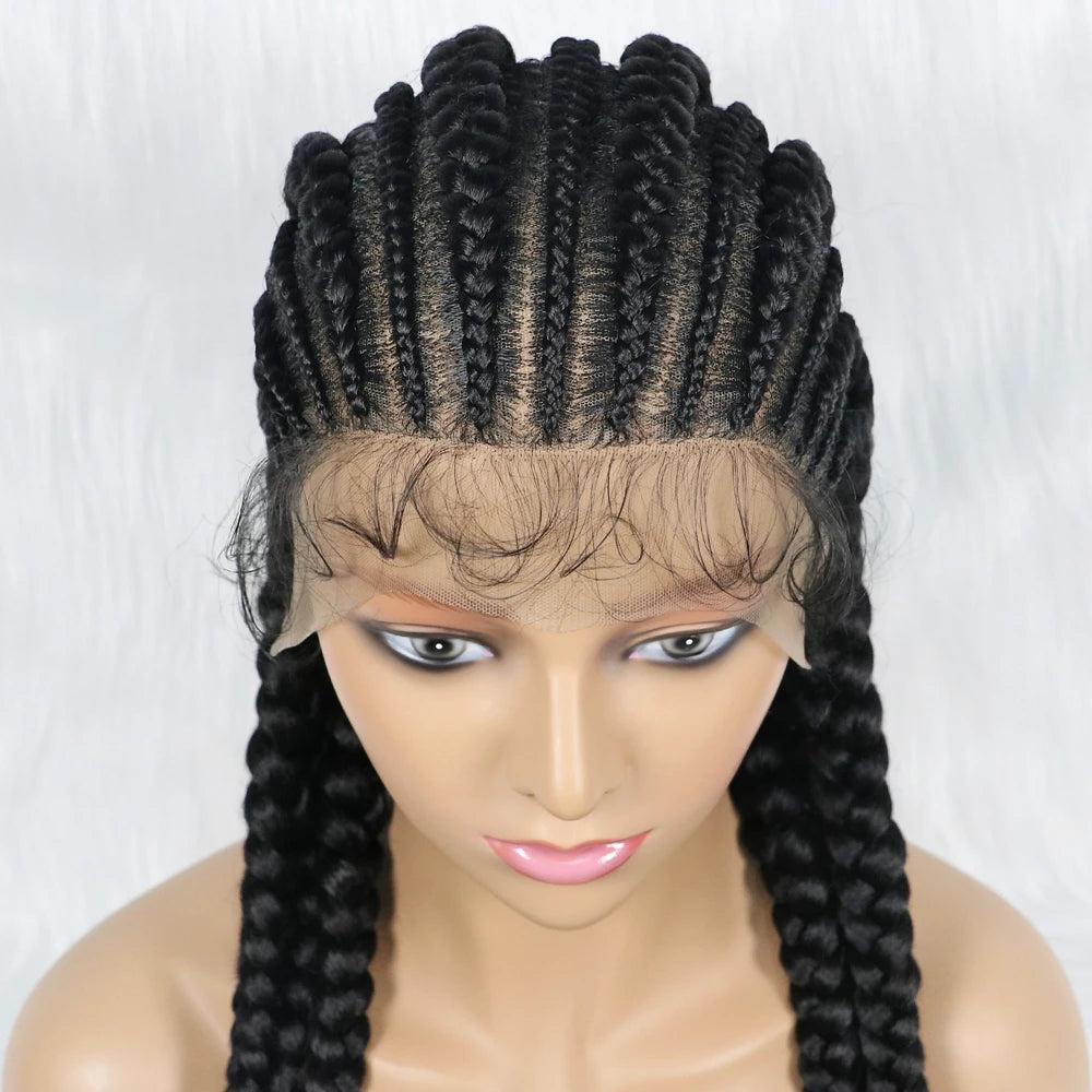 NEW Braided Wigs Synthetic Full Lace Wig for Black Women Braiding Hair 30inches With Baby Hair Boxing Braid Black Wig