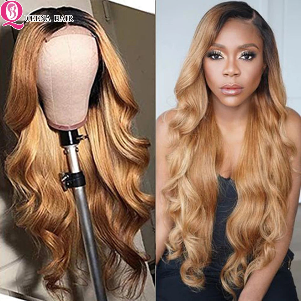 Ombre Human Hair Wig Body Wave Lace Front Wig 13x4 Human Hair Lace Frontal Wigs Ombre Honey Blonde Lace Front Wig 180% Brazilian