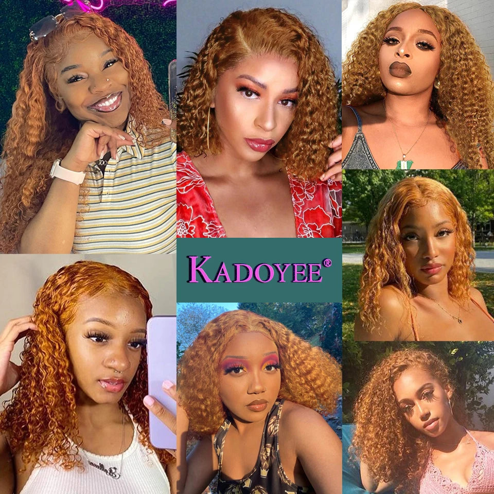 Short Curly Honey Blonde Bob Wig Lace Front Human Hair Wigs For Women #27 Color Brazilian Kinky Curly Lace Closure Frontal Wigs