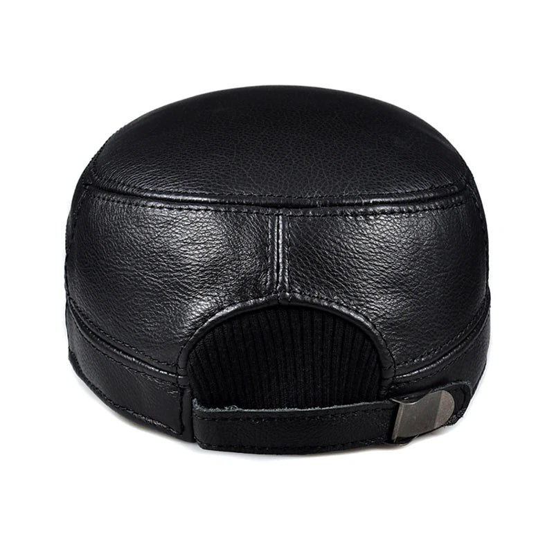 TOP Male Earmuffs Genuine Leather Flat Army Hats For Men Winter Ear Head Warm Chapeau Hombre Leisure Fishing Baseball Caps