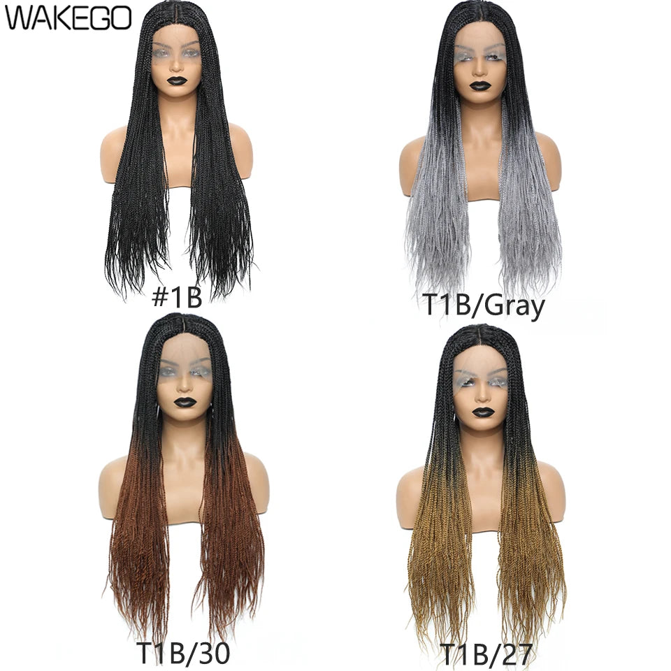 Wakego Braid Wigs For Black Women Lacefront 1b 27 30 Gray 2 Tone Ombre Color Box Braided Wig pelucas sinteticas de buena calidad