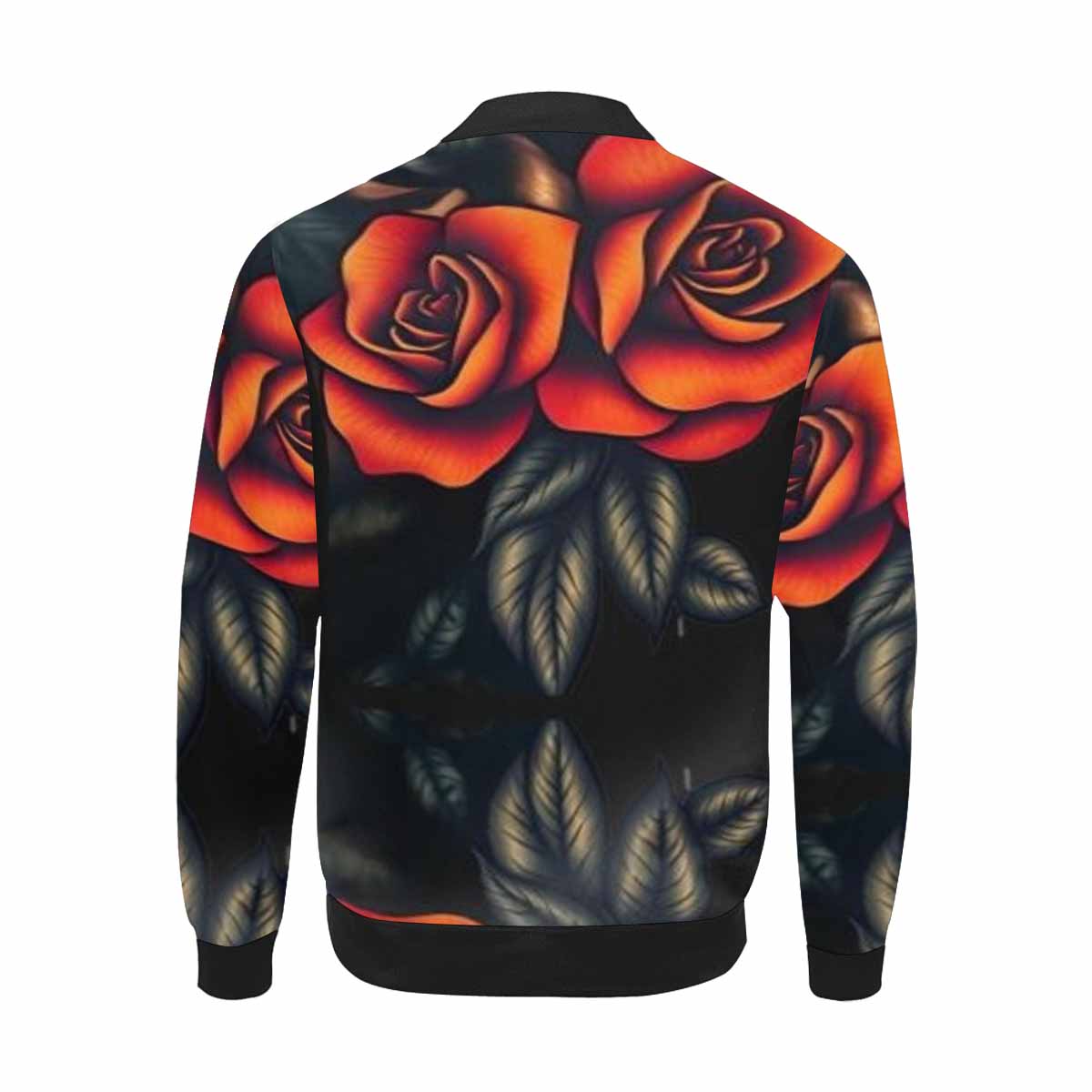 R&RH Burndt Orange Roses Mens Black Bomber Jacket with Black Trim