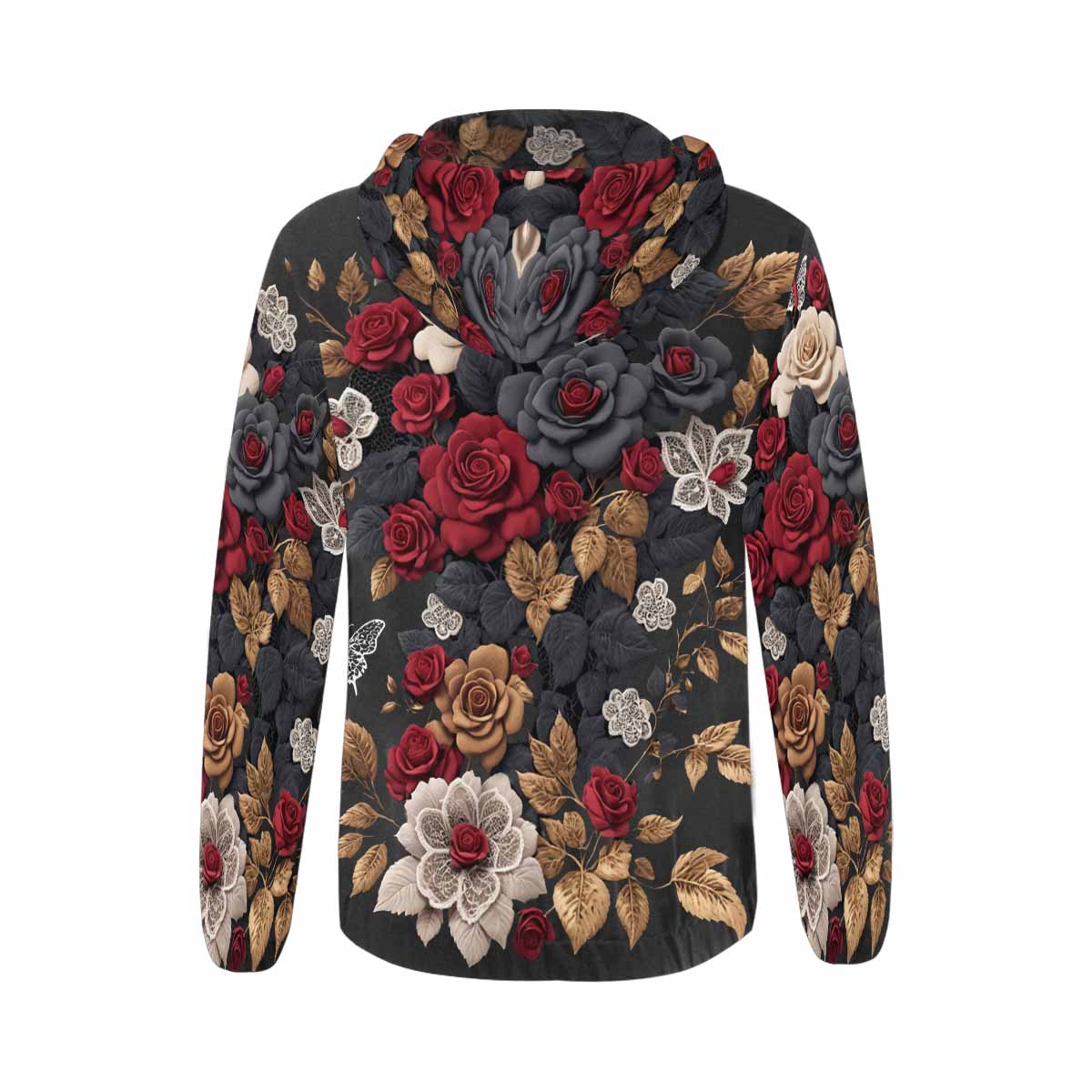 R&RH Women Autumn Flowers Red Full Zip Hoodie