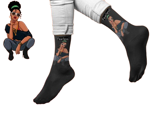 R&RH Unisex Fearless Sublimated Crew Black Socks - Rich and Rich Homeopportunities 