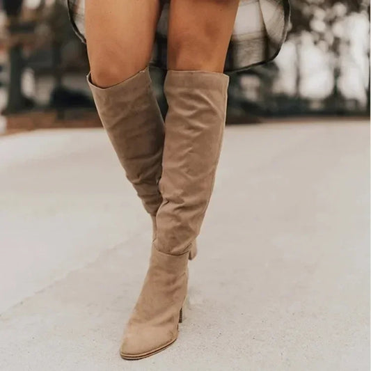 2023 Women Pointed Vintage long Boots Autumn  Suede Warm Fur Plush Shoes Female Short Boots Zapatos De Mujer