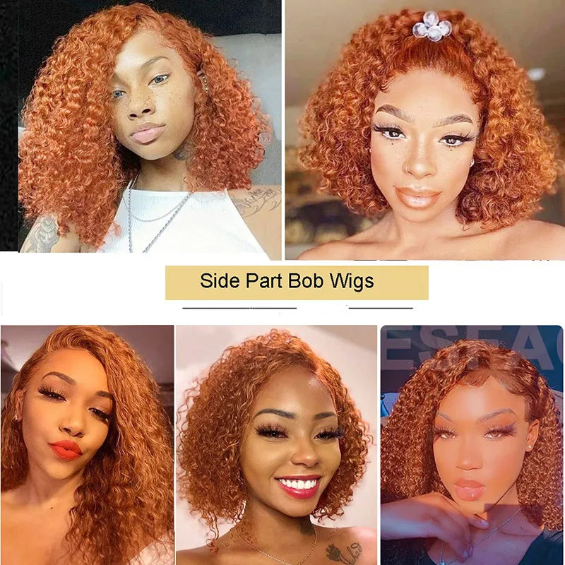 Orange Ginger Color Curly Short Bob Wig Ombre Straight Bob 13x4x1 Lace Front Wig Deep Wave Human Hair Side Part Glueless Ubetta