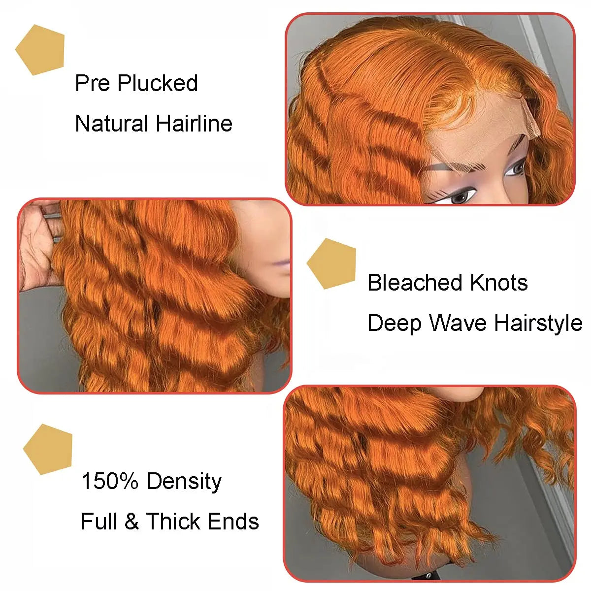 Orange Ginger Color Curly Short Bob Wig Ombre Straight Bob 13x4x1 Lace Front Wig Deep Wave Human Hair Side Part Glueless Ubetta