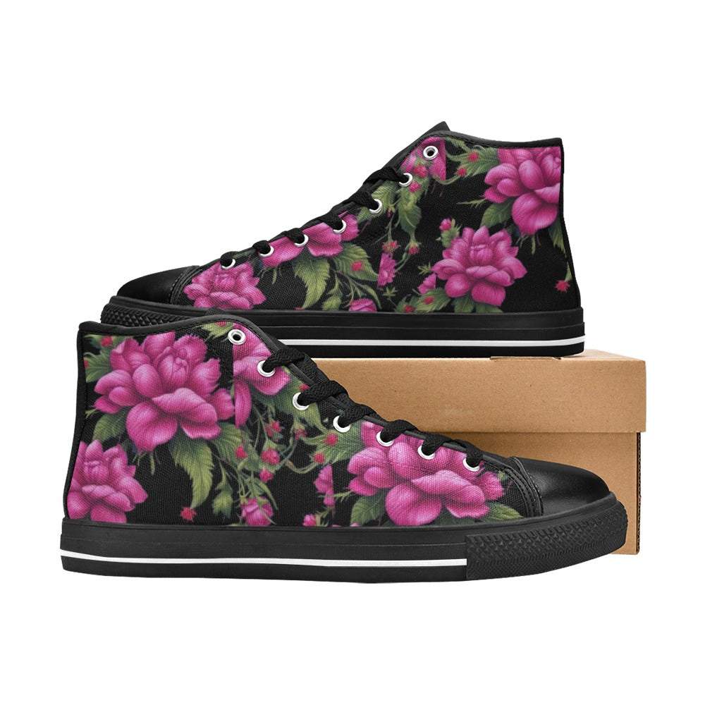 R&RH Fushia Roses Women's Classic High Top Canvas Shoes