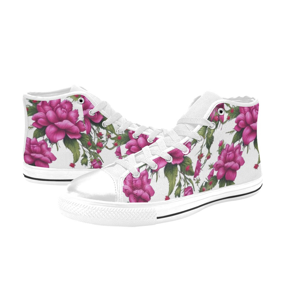 R&RH Fushia Roses Women's Classic High Top Canvas Shoes