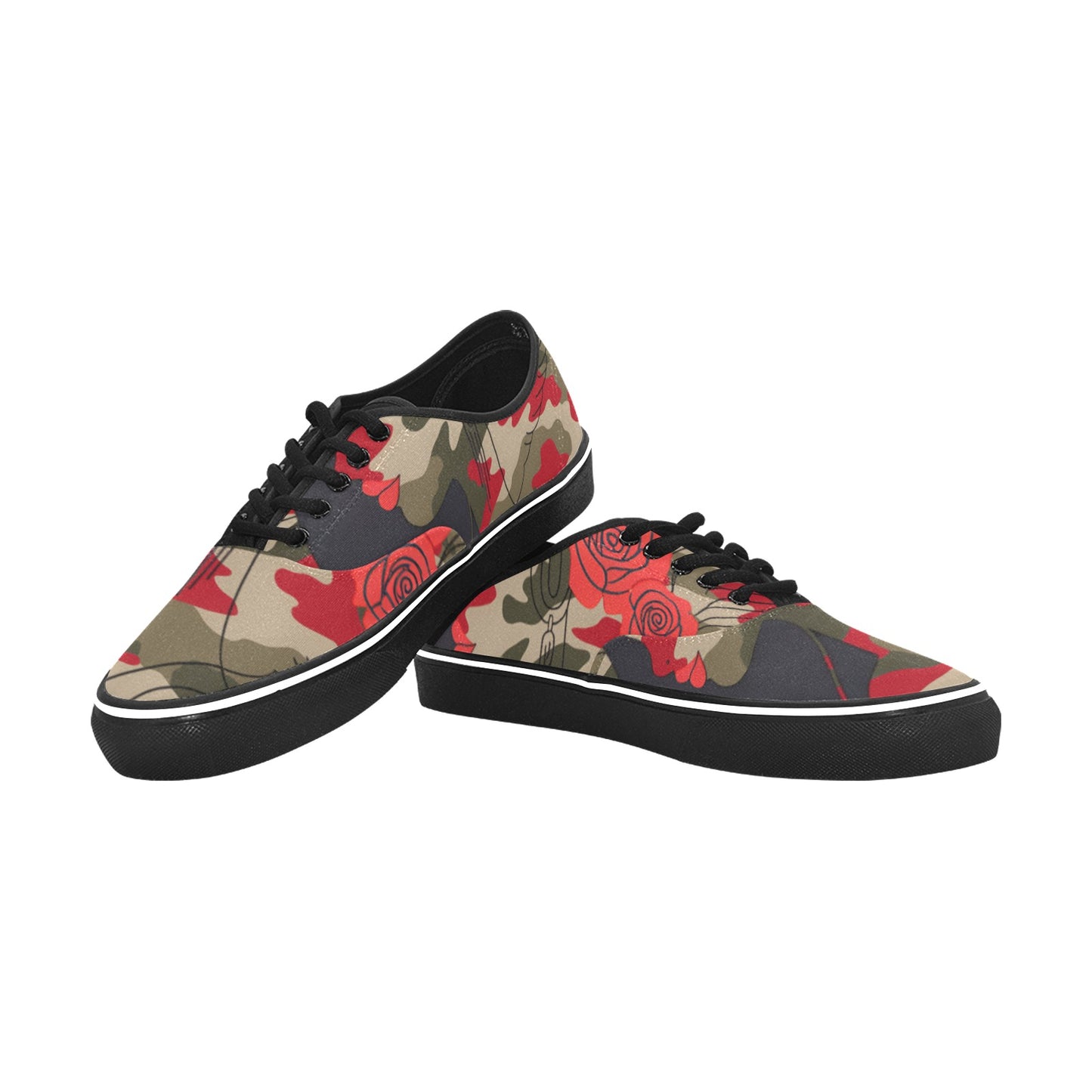 R&RH Woman With Rose Womens Camoflage Low Top Designer Sneakers