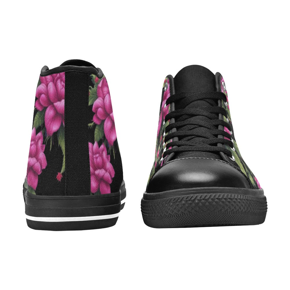 R&RH Fushia Roses Women's Classic High Top Canvas Shoes