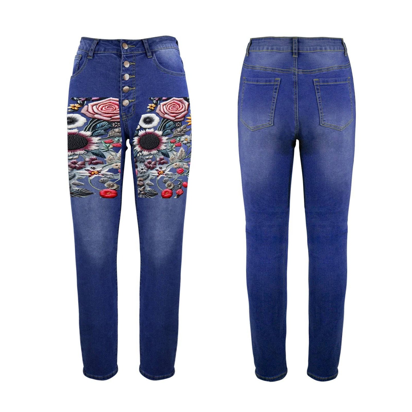 R&RH Embroidery Floral Design Womens Jeans