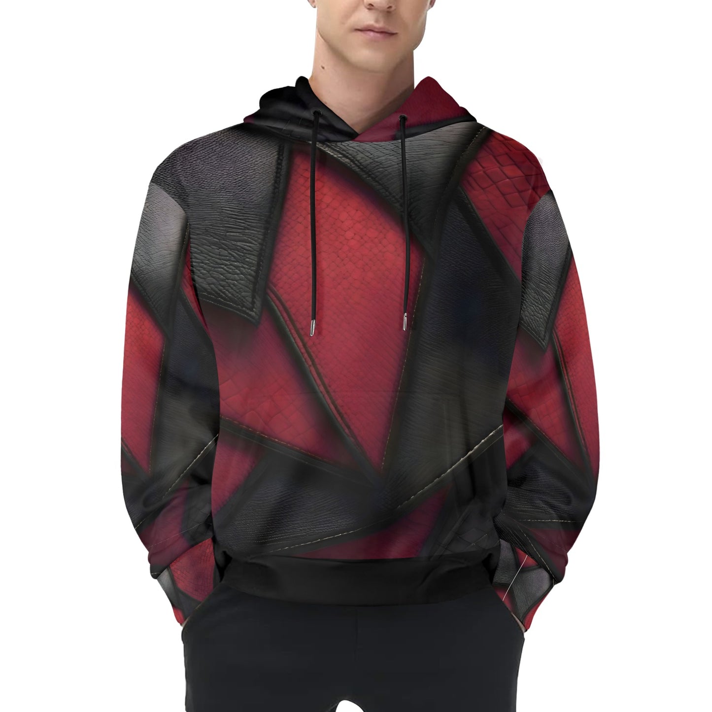 R&RH Burgundy and Black Diagonal Designers Mens Hoodie