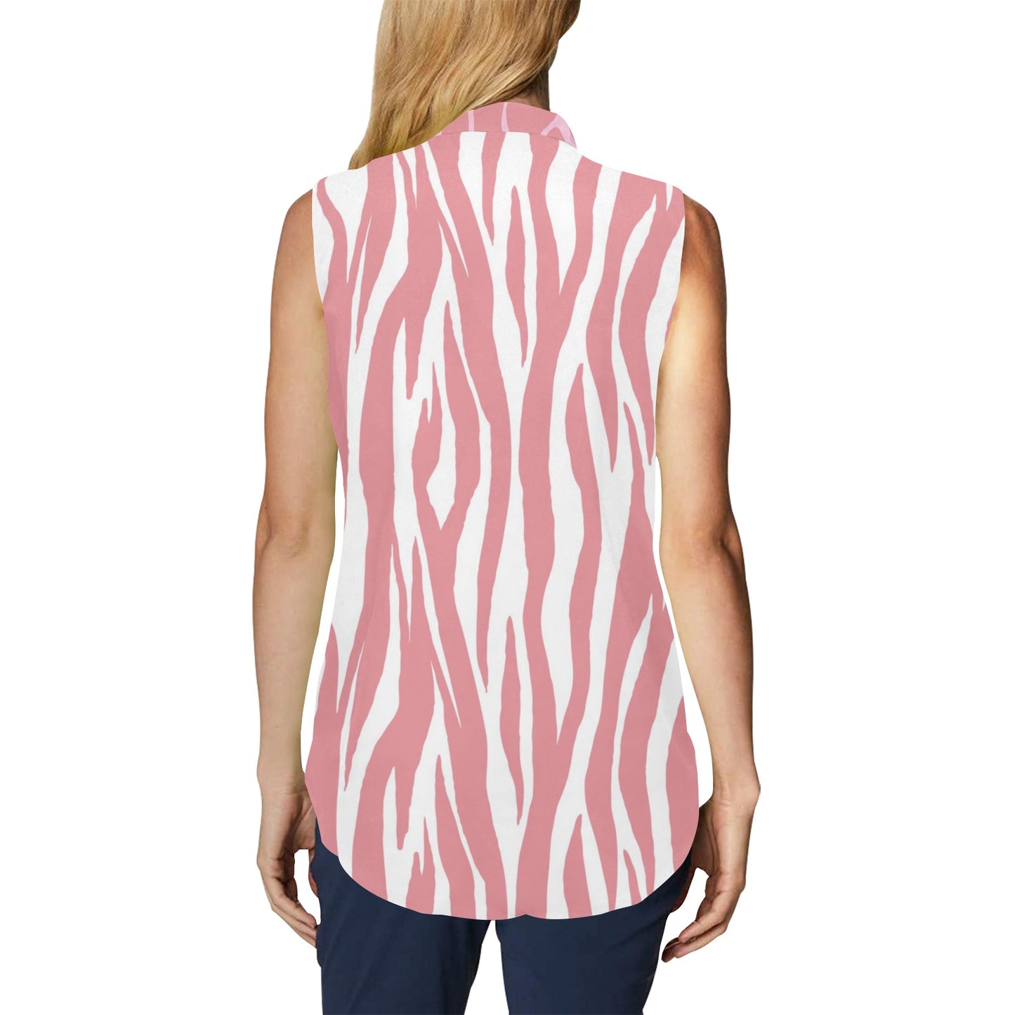 R&RH Women's Pink Safari Bow Tie Women's Sleeveless Shirt