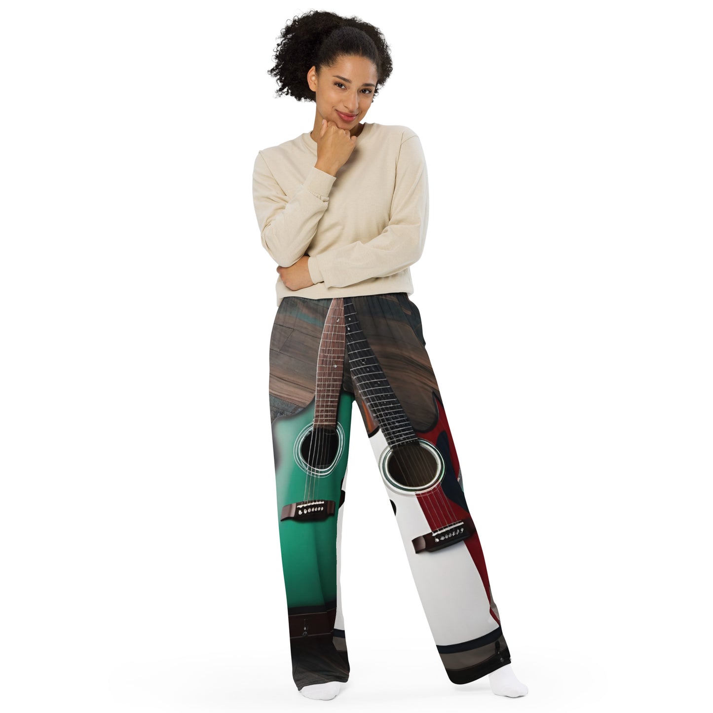 R_RH All-over guitar print unisex wide-leg pants