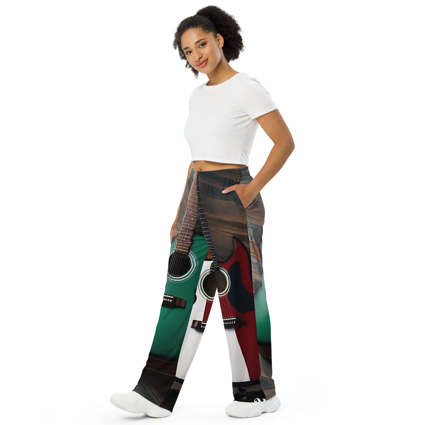 R_RH All-over guitar print unisex wide-leg pants