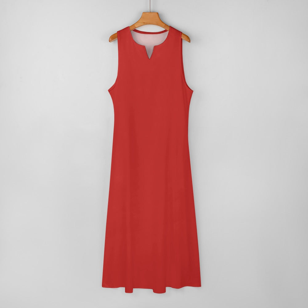 R_RH Red Sleeveless Long Dress With Pockets