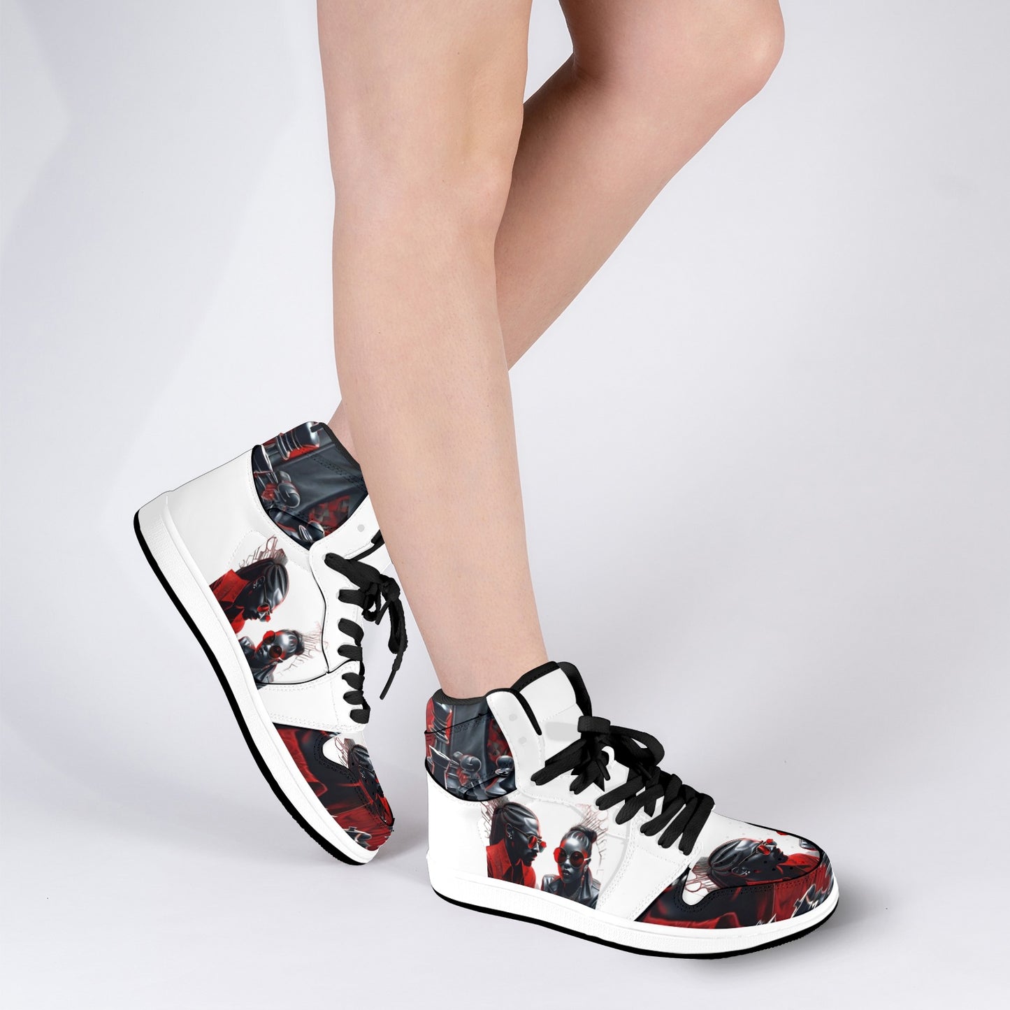 R&RH Chess Game Women's High Top Black Sneakers